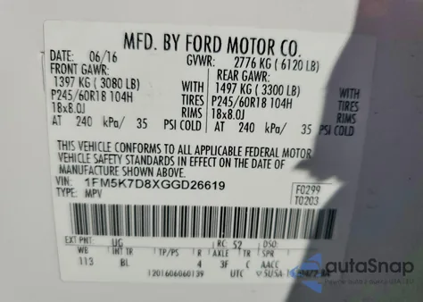 2016 Ford Explorer Xlt z USA, uszkodzony, nr VIN 1FM5K7D8XGGD26619